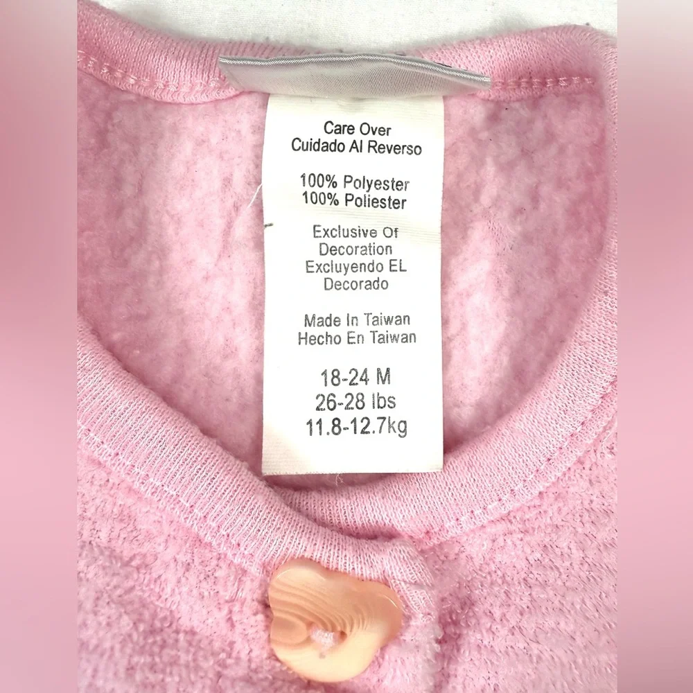 CARTER’S VINTAGE Girls Fuzzy Pink Bear Button Cardigan 18–24M Taiwan 90s Retro‎